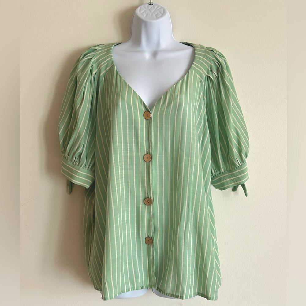LAUREN CONRAD Green/White Striped Blouse / Size XL